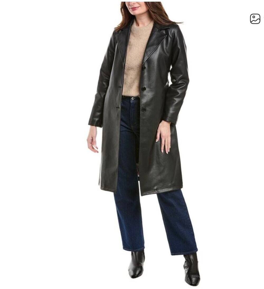 NWT Jason Wu Faux Leather Belted Trench Coat Black Button Closure Womens Size XL